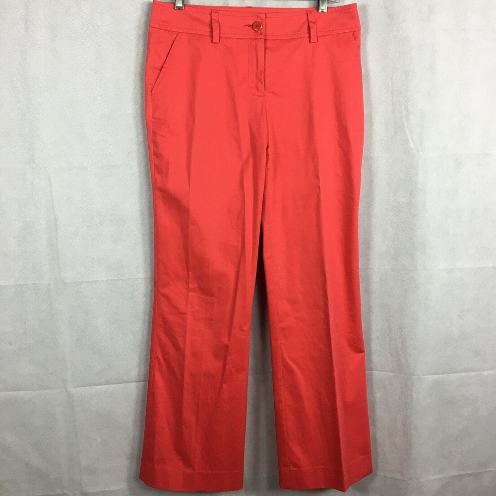 Trina Turk Pants Womes Sz 6 Coral Red Cotton Straight Stretch Flare Chino Slack